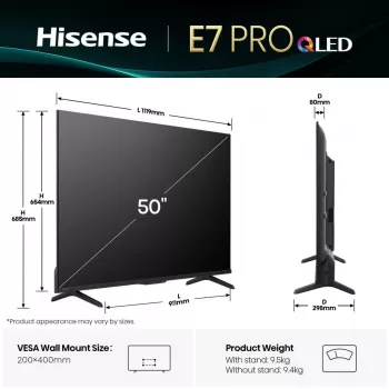 Hisense 50E77Q PRO 127 cm (50 collas) 4K Ultra HD Smart TV QLED Wi-Fi Melns