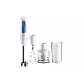 Rokas blenderis Braun MultiQuick 3 MQ30202M, 900 W, balts/zils, ar smalcinātāju un putotāju