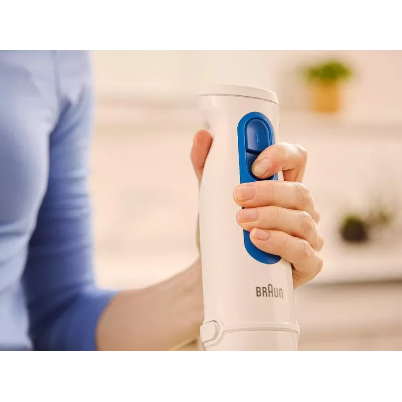 Rokas blenderis Braun MultiQuick 3 MQ30202M, 900 W, balts/zils, ar smalcinātāju un putotāju