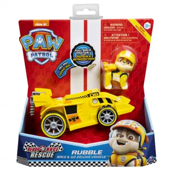 PAW Patrol Ready, Race, Rescue Rubble’s Race & Go Deluxe Transportlīdzeklis ar Skaņām, Bērniem no 3 Gadiem