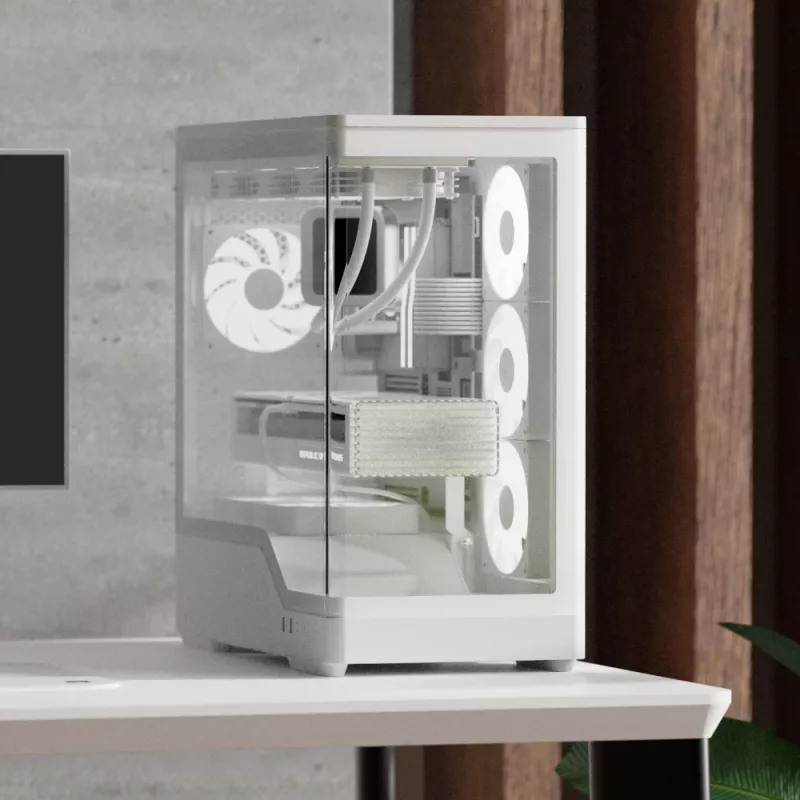 PC korpuss AEROCOOL Geh Midi P500A White — vidējais tornis ATX, balts