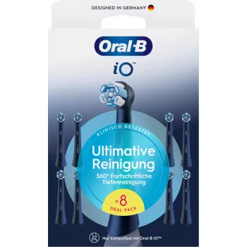 Oral-B iO Ultimate Clean nomaināmās birstes galviņas — 8 iepakojums, Melns, izcilai aplikuma noņemšanai