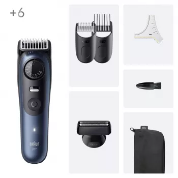 Braun bārdas trimmeris BT7520, 40 soļi, 0.5–20 mm, akumulators, slapjš/sauss, melns/zils