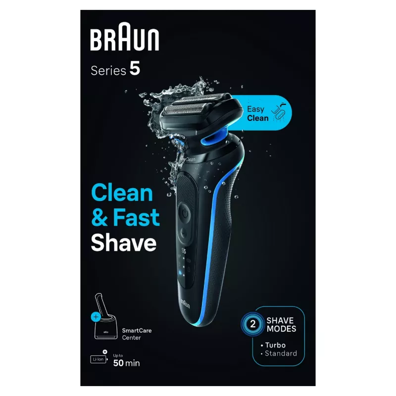 Braun Series 5 52-B7000cc Skūšanās mašīna ar trimmeri, melna, Li-Ion akumulators