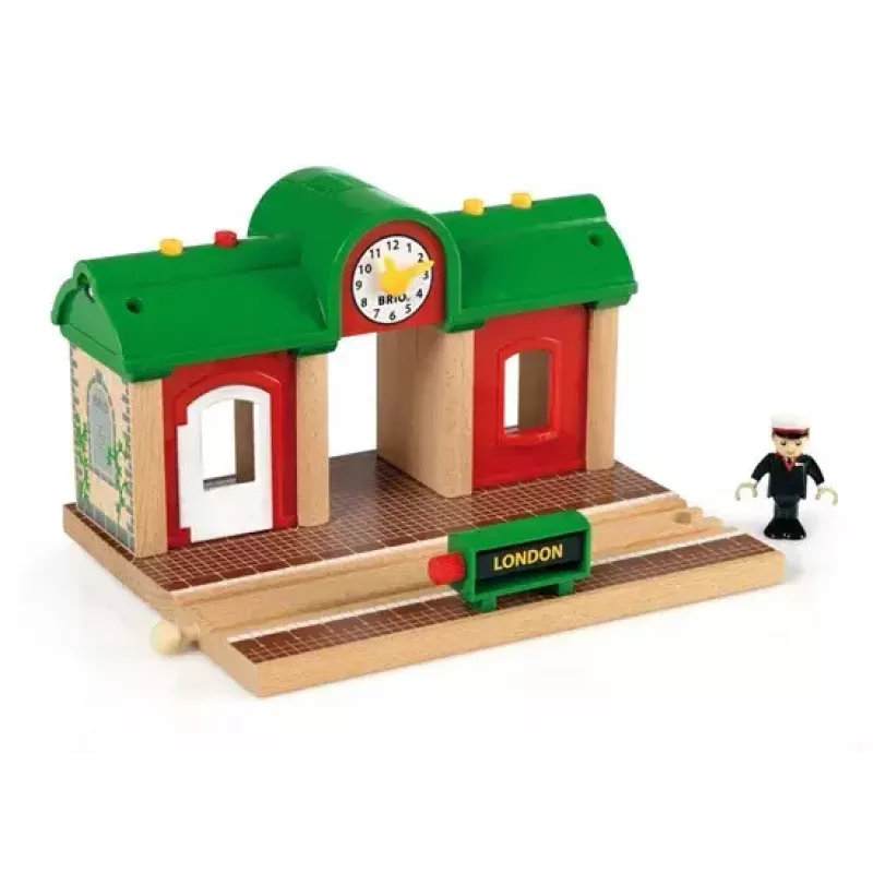 Ravensburger – BRIO Dzelzceļa stacija ar ierakstu un atskaņošanu, 3 daļas, AA baterija, melns/zaļš/sarkans