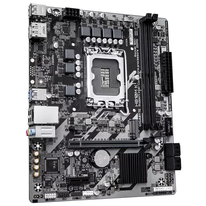 GIGABYTE H810M K Micro ATX mātesplate Intel Core Ultra (2. sērija) — LGA 1851, DDR5 līdz 6400MHz, 1x PCIe 4.0 M.2, 1GbE