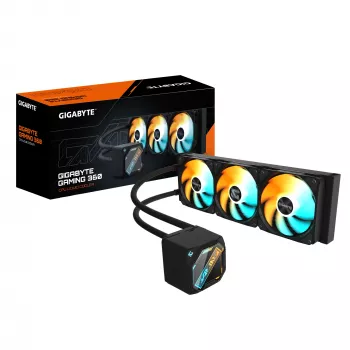 GIGABYTE GAMING 360 šķidruma CPU dzesētājs - 3x120 mm ARGB ventilatori, bīdāms bloķēšanas mehānisms, DAISY-CHAIN, saderīgs ar Intel LGA 1851 un AMD AM5