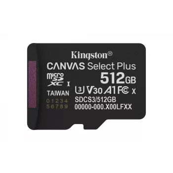 Kingston Technology 512GB microSDXC Canvas Select Plus Gen3 150R A1 bez adaptera