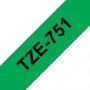 Laminēta lentes kasetne Brother TZe-751 24 mm — melns uz zaļa, 8 m, pelēka kasetne