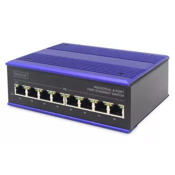 DIGITUS Industrial 8-Port Fast Ethernet Switch DIN sliede, paplašināts temperatūras diapazons