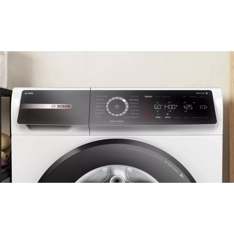 Bosch Serie 8 WGB244A40 veļas mazgājamā mašīna, priekšējā ielāde, 9 kg, 1257 RPM, balta