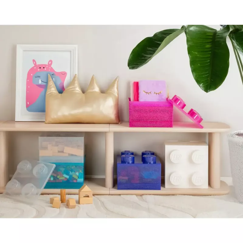Uzglabāšanas kaste Room Copenhagen LEGO Storage Brick 4 Top Lid Glitter — violeta/caurspīdīga