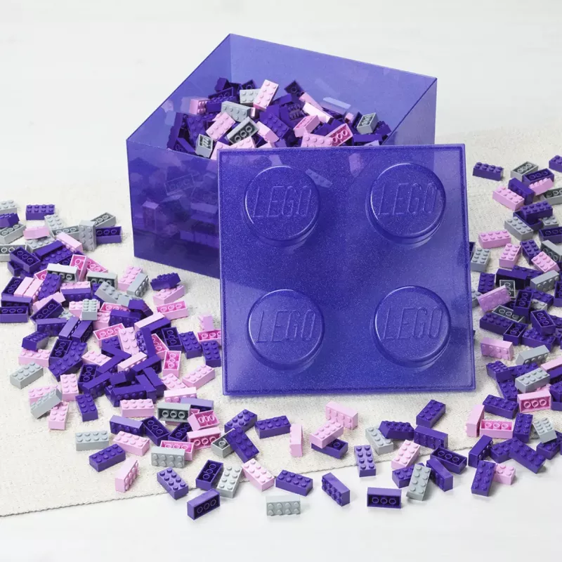 Uzglabāšanas kaste Room Copenhagen LEGO Storage Brick 4 Top Lid Glitter — violeta/caurspīdīga