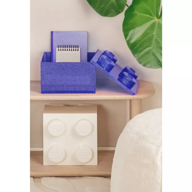 Uzglabāšanas kaste Room Copenhagen LEGO Storage Brick 4 Top Lid Glitter — violeta/caurspīdīga