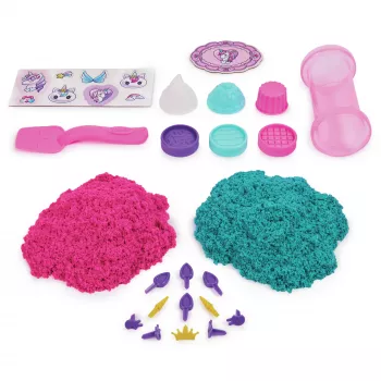 Kinetic Sand Shimmer Unicorn Bake Shoppe komplekts, 16oz (Shimmer Teal un Pink Neon), 8 vienradža rīki, sensoriskā rotaļlieta bērniem no 3 gadu vecuma