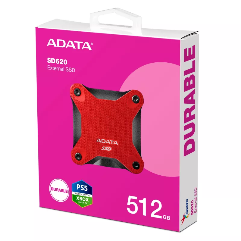 Ārējais SSD ADATA SD620 512 GB, USB 3.2 Gen 2 Micro-USB B, sarkans, silikona korpuss