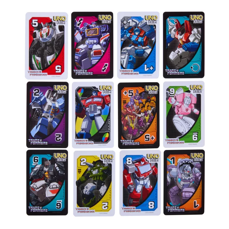 Spēļu kāršu spēle UNO Flip Transformers bērniem un ģimenes vakaram