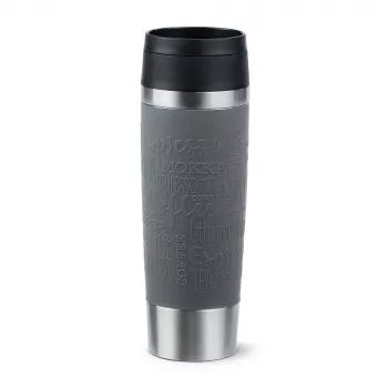 Ceļojumu krūze EMSA Classic Grande 500 ml — Pelēks Nerūsējošais tērauds, Silikona pārvalks, Polipropilēna vāks, Ø 8.3 cm × 240 mm