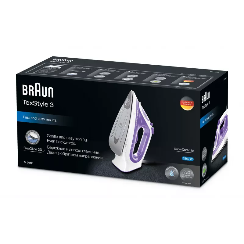 Braun TexStyle 3 SI3042VI gludeklis ar keramikas zoli 2350 W violets, sudrabs, balts