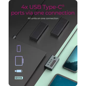 ICY BOX IB-HUB1454-C31 USB 3.2 Gen 1 (3.1 Gen 1) Type-C 10000 Mbit/s Zils, Pelēks