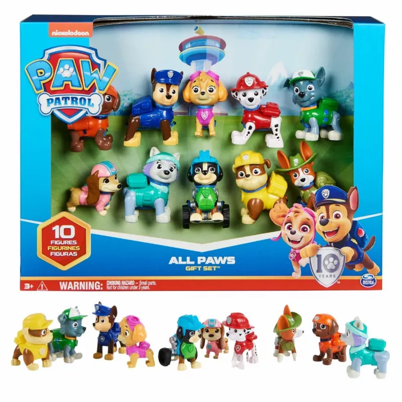 PAW Patrol 10th Anniversary All Paws On Deck dāvanu komplekts ar 10 kolekcionējamām figūriņām, bērnu rotaļlietas no 3 gadu vecuma
