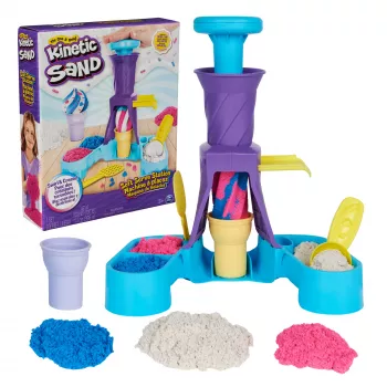 Kinetic Sand Soft Serve Station – 14oz veidojamās smiltis (3 krāsas), 2 saldējuma konusi un 2 rīki