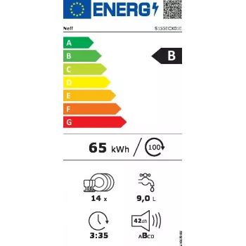 Iebūvējamā trauku mazgājamā mašīna NEFF N50 S155ECX01E — 14 komplekti, Home Connect, Energoklase B, 42 dB