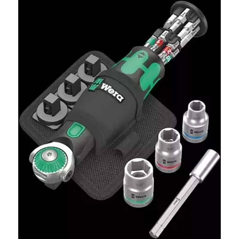 Sprūdrata un uzgaļu komplekts Wera Zyklop 05004283001 18 gab., melns/zaļš