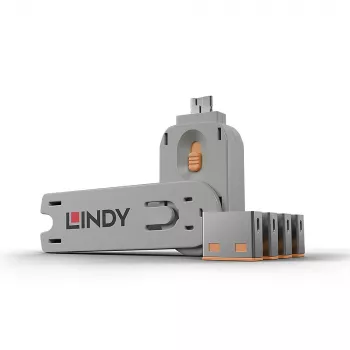 USB portu bloķētājs Lindy 4 gab. komplekts, oranžs