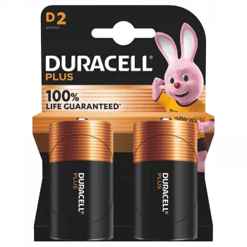 Duracell Plus 100 D baterija, sārma, D izmērs, 1,5 V, 2 gab.