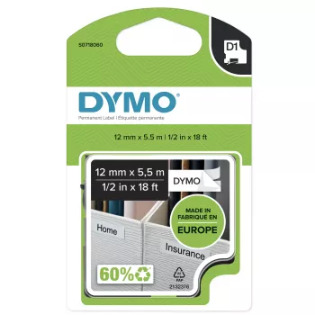 DYMO D1 augstas veiktspējas pastāvīgās poliestera etiķetes | 12 mm x 5,5 m ruļļos | Melns uz balta | Pašlīmējošas etiķetes LabelManager un LabelWriter Duo printeriem | Oriģinālas