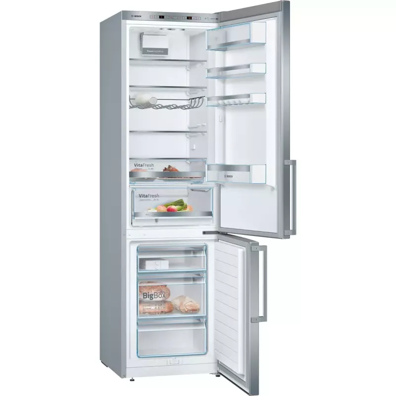 Ledusskapis-saldedtava Bosch Serie 6 KGE398IBP — 343 L, nerūsējošais tērauds, labās puses eņģes