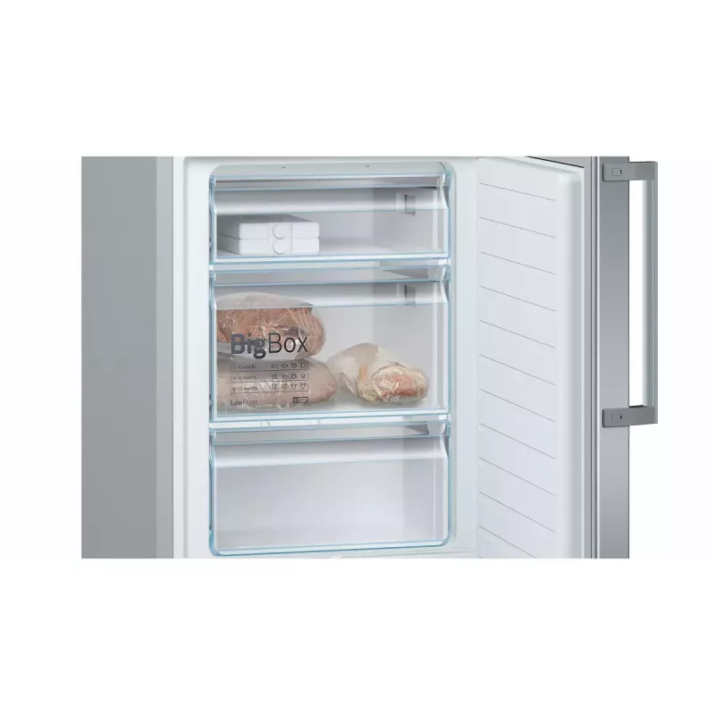 Ledusskapis-saldedtava Bosch Serie 6 KGE398IBP — 343 L, nerūsējošais tērauds, labās puses eņģes