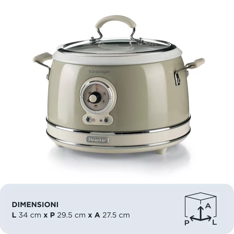 Ariete 2904 Rīsu plīts - Elektriskā rīsu plīts ar keramikas bļodu - Pašdarināts suši - Multivāre - Vintage līnija - 3.5 L - 650 W - Bēša