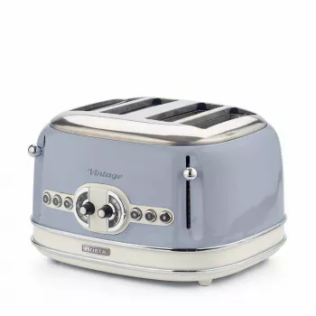 Ariete 156 4 Slotu Vintage Toaster, 1600 W, 6 Līmeņu Grauzdēšana, Nerūsējošais Tērauds Krāsots Pasteļzilā Krāsā, Bez Sviestmaižu Turētājiem, Zils