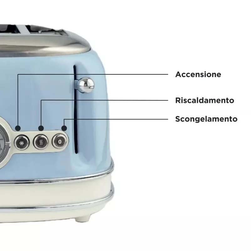 Ariete 156 4 Slotu Vintage Toaster, 1600 W, 6 Līmeņu Grauzdēšana, Nerūsējošais Tērauds Krāsots Pasteļzilā Krāsā, Bez Sviestmaižu Turētājiem, Zils