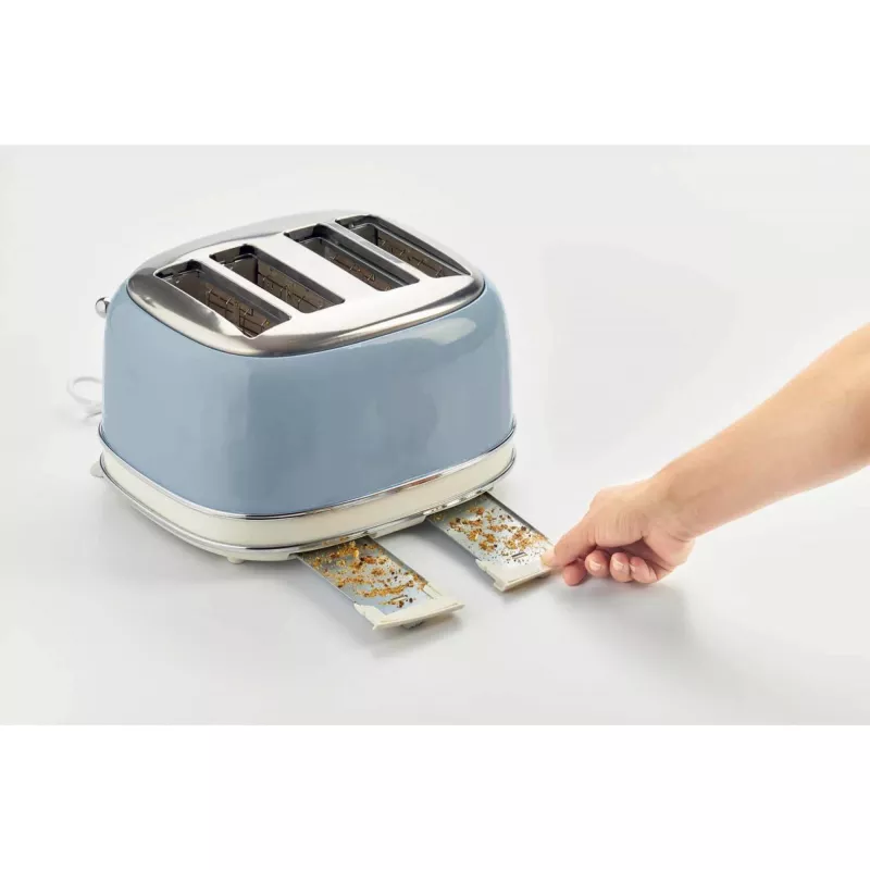 Ariete 156 4 Slotu Vintage Toaster, 1600 W, 6 Līmeņu Grauzdēšana, Nerūsējošais Tērauds Krāsots Pasteļzilā Krāsā, Bez Sviestmaižu Turētājiem, Zils