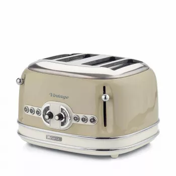 Ariete 156 4 Slīpju Vintažs Toasteris, 1600 W, 6 Grauzdēšanas Līmeņi, Nerūsējošais Tērauds Krāsots Pasteļbēšā, Bez Sviestmaižu Turētājiem