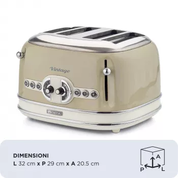Ariete 156 4 Slīpju Vintažs Toasteris, 1600 W, 6 Grauzdēšanas Līmeņi, Nerūsējošais Tērauds Krāsots Pasteļbēšā, Bez Sviestmaižu Turētājiem