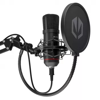 PC mikrofons ENDORFY Solum — USB-C vadu kardiīds mikrofons, 16-bit/48 kHz, 18–21000 Hz, galda stiprinājums, 2,9 m kabelis, austiņu izeja, pop-filtrs