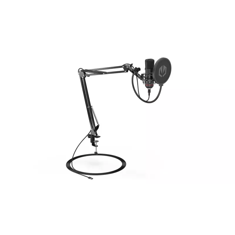 PC mikrofons ENDORFY Solum — USB-C vadu kardiīds mikrofons, 16-bit/48 kHz, 18–21000 Hz, galda stiprinājums, 2,9 m kabelis, austiņu izeja, pop-filtrs