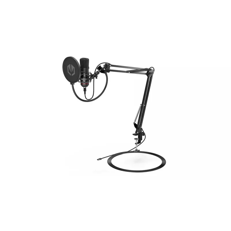 PC mikrofons ENDORFY Solum — USB-C vadu kardiīds mikrofons, 16-bit/48 kHz, 18–21000 Hz, galda stiprinājums, 2,9 m kabelis, austiņu izeja, pop-filtrs