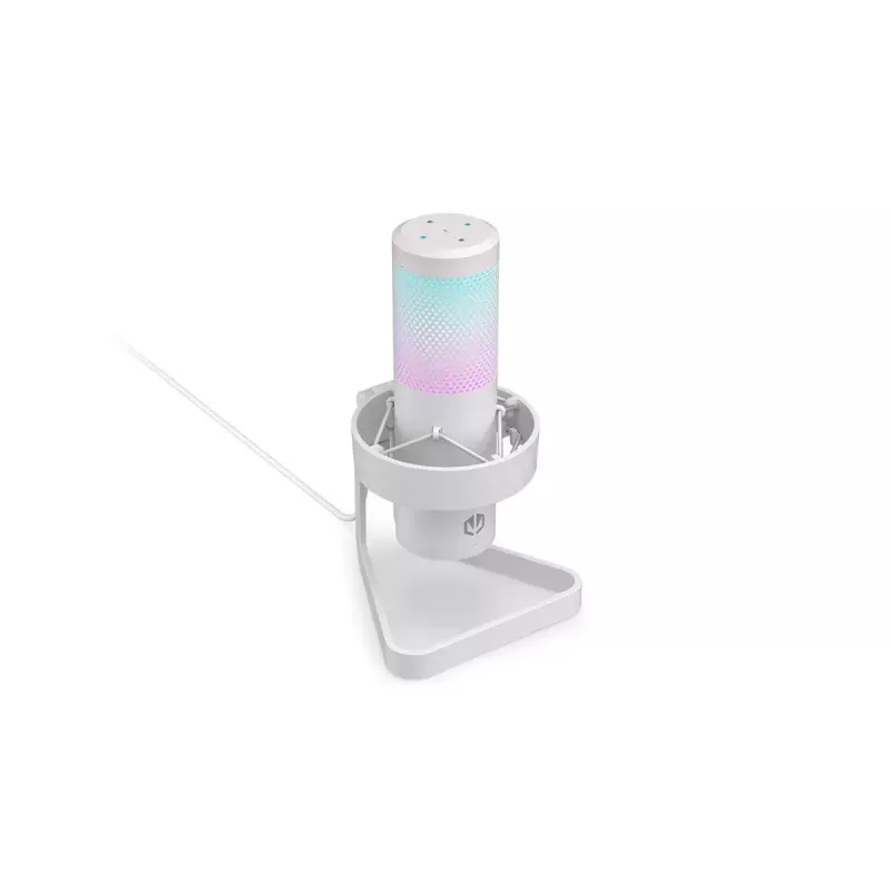 PC mikrofons ENDORFY AXIS Streaming White — USB, kardioīds, 30–18 kHz, 192 kHz/24-bit, galda statīvs, izslēgšana, austiņu izeja