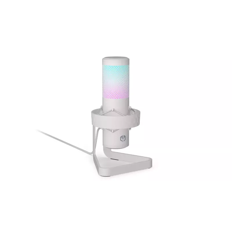 PC mikrofons ENDORFY AXIS Streaming White — USB, kardioīds, 30–18 kHz, 192 kHz/24-bit, galda statīvs, izslēgšana, austiņu izeja