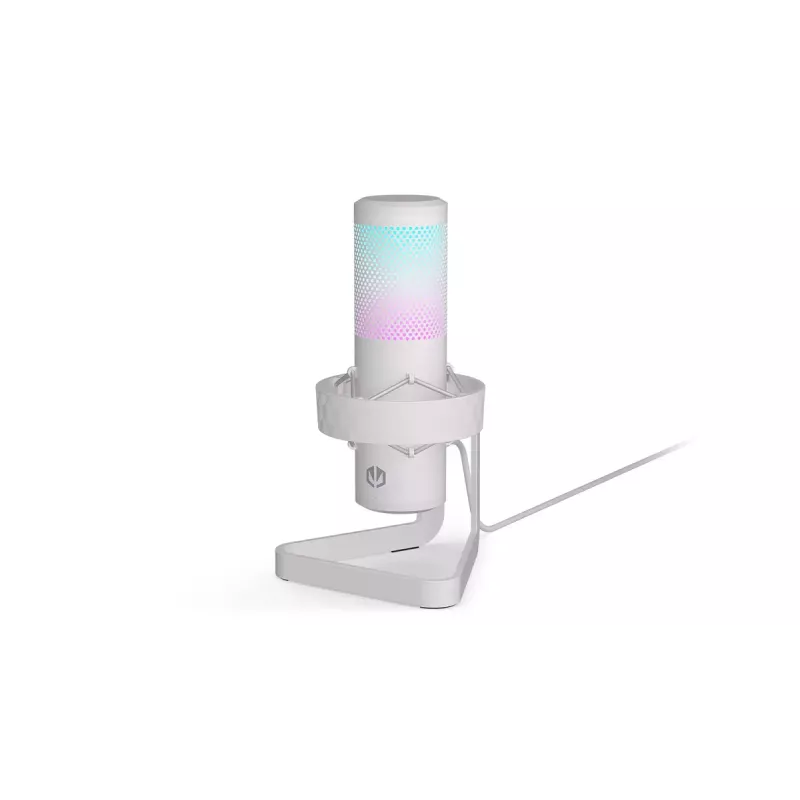 PC mikrofons ENDORFY AXIS Streaming White — USB, kardioīds, 30–18 kHz, 192 kHz/24-bit, galda statīvs, izslēgšana, austiņu izeja