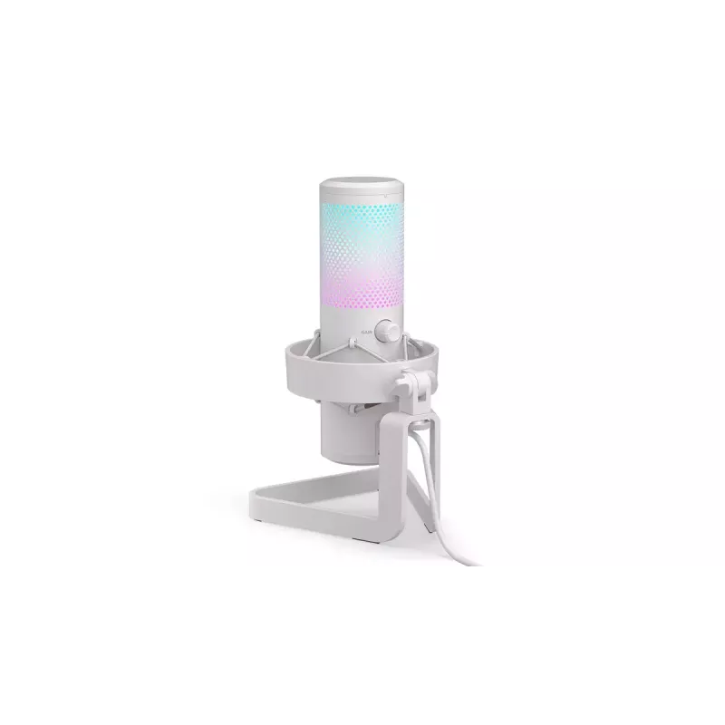 PC mikrofons ENDORFY AXIS Streaming White — USB, kardioīds, 30–18 kHz, 192 kHz/24-bit, galda statīvs, izslēgšana, austiņu izeja