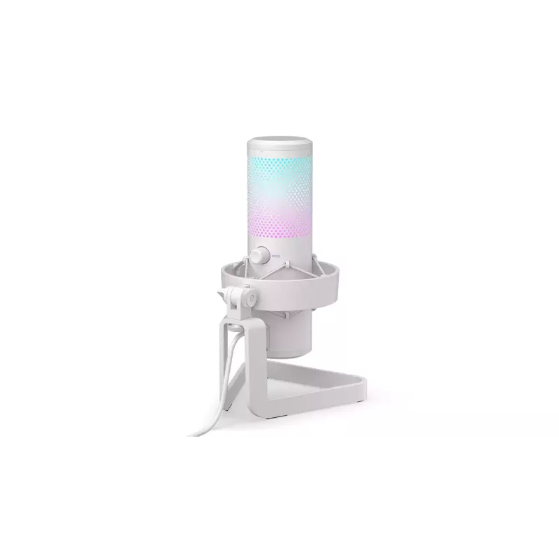 PC mikrofons ENDORFY AXIS Streaming White — USB, kardioīds, 30–18 kHz, 192 kHz/24-bit, galda statīvs, izslēgšana, austiņu izeja