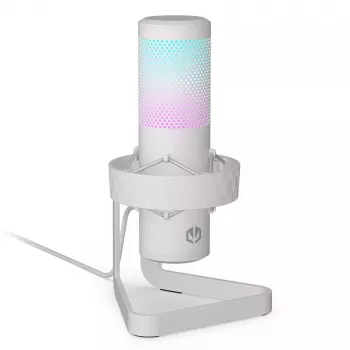 PC mikrofons ENDORFY AXIS Streaming White — USB, kardioīds, 30–18 kHz, 192 kHz/24-bit, galda statīvs, izslēgšana, austiņu izeja