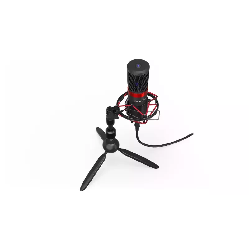ENDORFY Solum Streaming T — USB vadu mikrofons, 24-bit/48 kHz, 18–21000 Hz, galda stiprinājums, austiņu izeja, melns