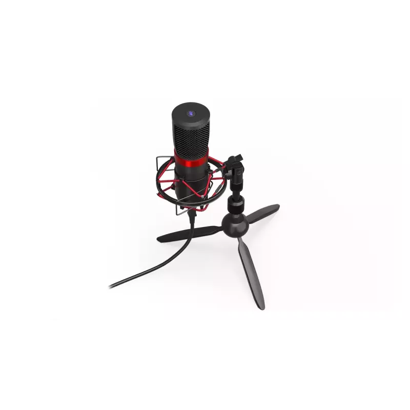 ENDORFY Solum Streaming T — USB vadu mikrofons, 24-bit/48 kHz, 18–21000 Hz, galda stiprinājums, austiņu izeja, melns